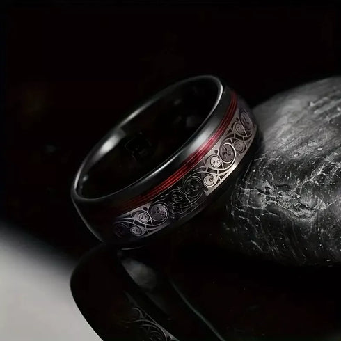 Men's Women's 8mm Tungsten Guitar String Spiral Pattern Comfort-Fit Wedding Band